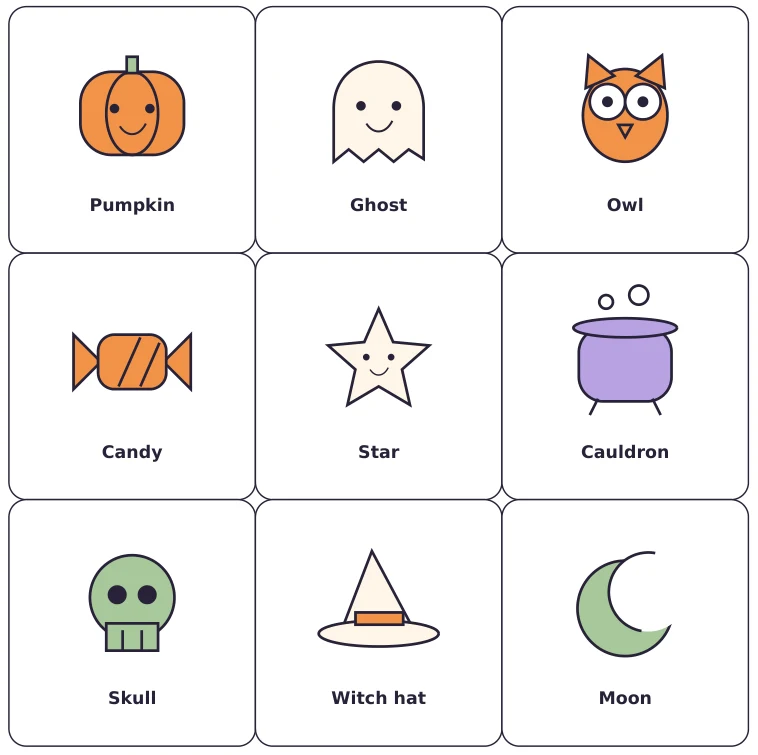 One of the twelve picture bingo boards